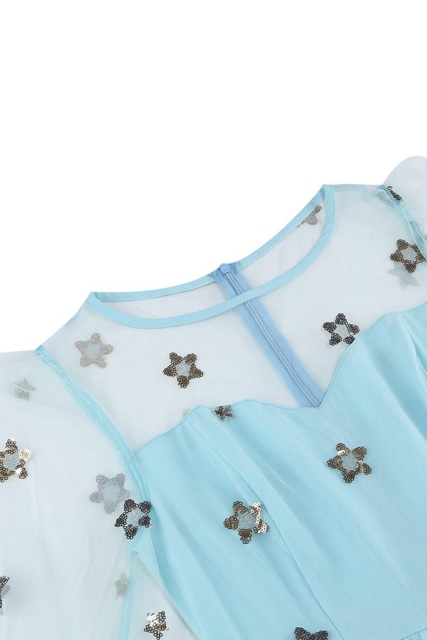 Floral Blue A Line jaren 1950 jurk met lange mouwen Online-Verkauf – Bild 5