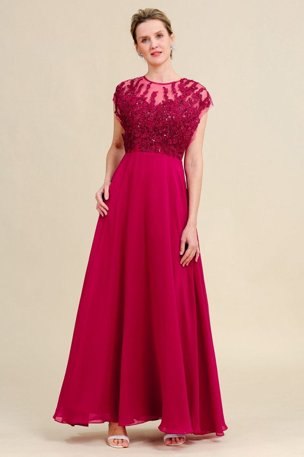 Bourgondische A-Line Chiffon Moeder van de Bruid Jurk met Kant Angebot – Bild 5