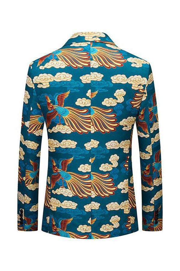 Blauwe kraan jacquard ingekerfde revers heren blazer Rabatt – Bild 2