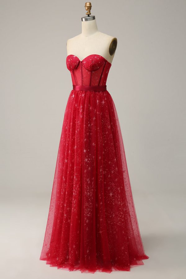 Rode Strapless Tulle Corset Galajurk Jetzt online – Bild 4
