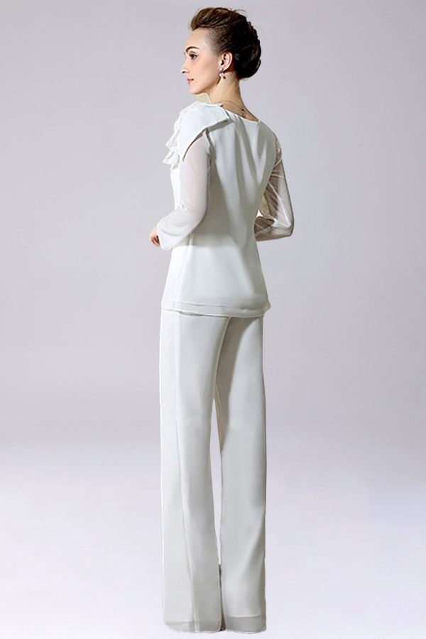 Jumpsuit Pantsuit scheidt vloer-lengte chiffon moeder van de bruid jurk met strik Rabatt – Bild 2