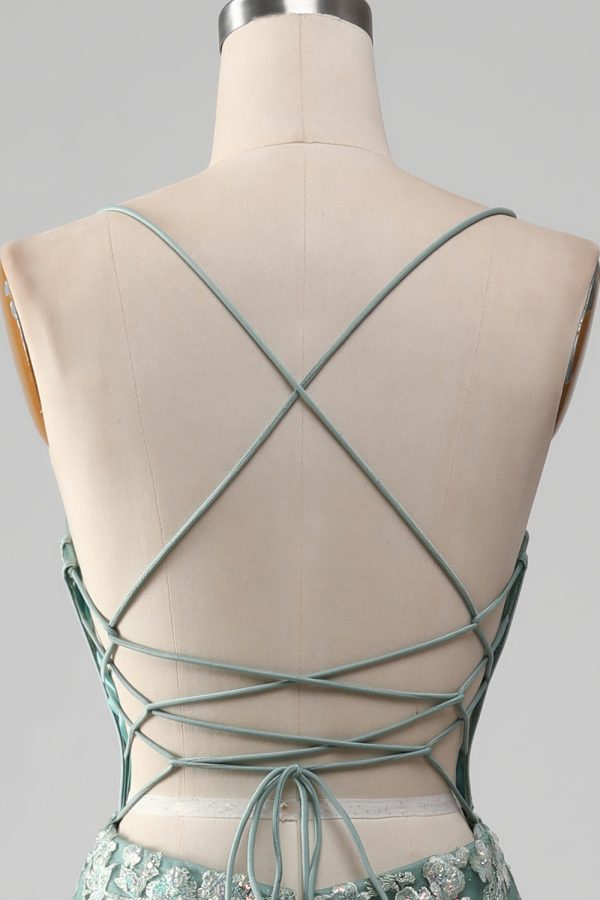 Zeemeermin Lace-Up Back Light Green Galajurk met Appliques Rabatt – Bild 5