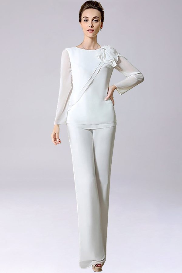 Jumpsuit Pantsuit scheidt vloer-lengte chiffon moeder van de bruid jurk met strik Rabatt
