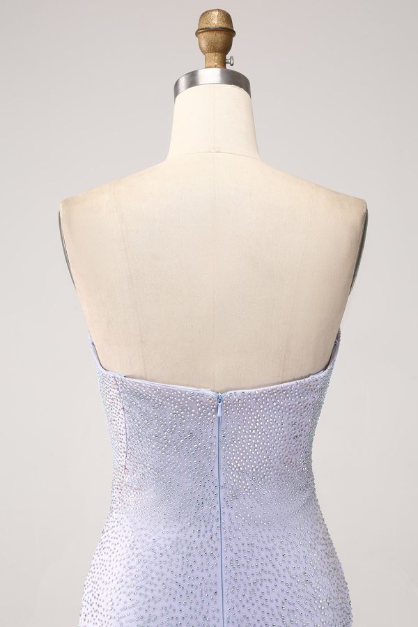 Lila zeemeermin strapless kralen lange galajurk Mode – Bild 5