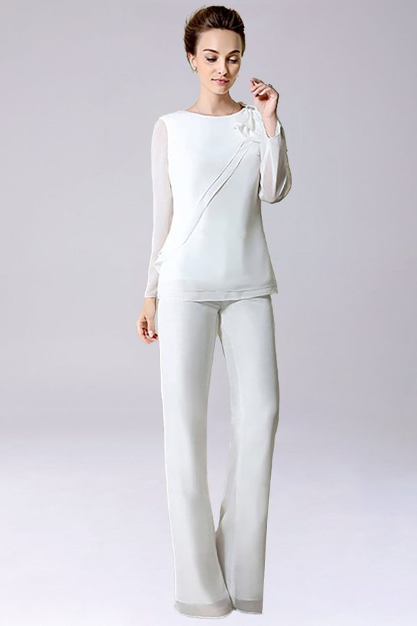 Jumpsuit Pantsuit scheidt vloer-lengte chiffon moeder van de bruid jurk met strik Rabatt – Bild 3