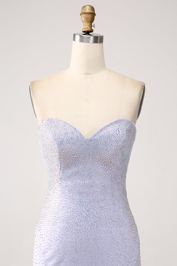 Lila zeemeermin strapless kralen lange galajurk Mode – Bild 4