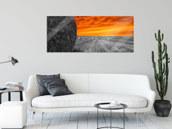 Sonnenuntergang Feldlandschaft, Glasbild Panorama Online-Verkauf – Bild 2