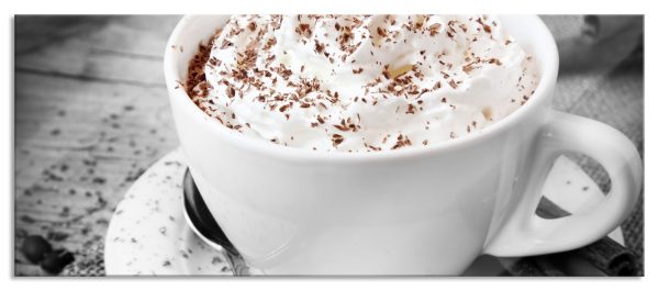Kaffee mit Sahne und Zimt, Glasbild Panorama Mode