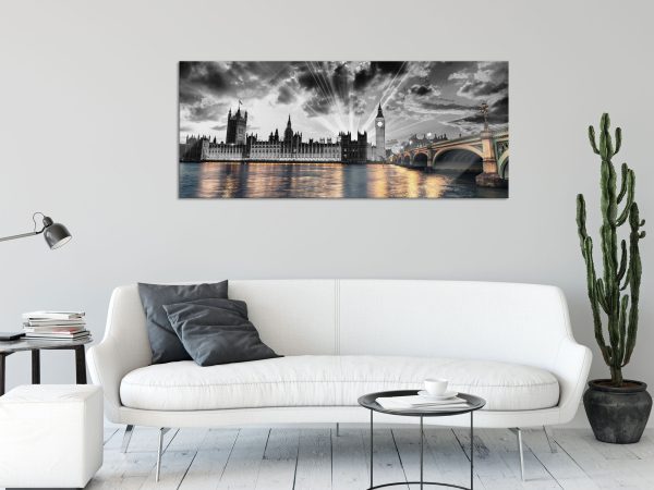 Westminster Abbey mit Big Ben, Glasbild Panorama Verkauf – Bild 2