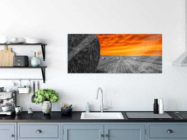 Sonnenuntergang Feldlandschaft, Glasbild Panorama Online-Verkauf – Bild 3