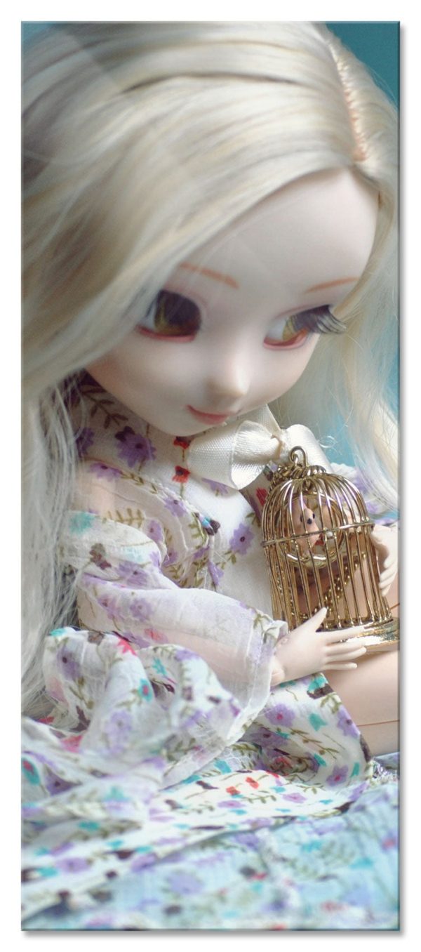 blonde Pullip-Puppe mit Vogelkäfig, Glasbild Panorama Online-Schn?ppchen