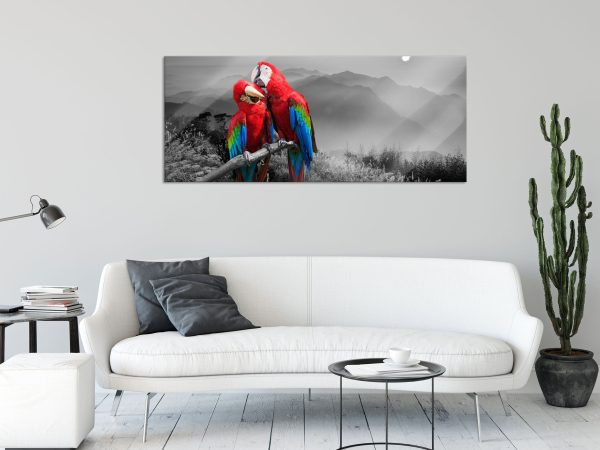 süße Papageien auf Ast, Glasbild Panorama Mode – Bild 2