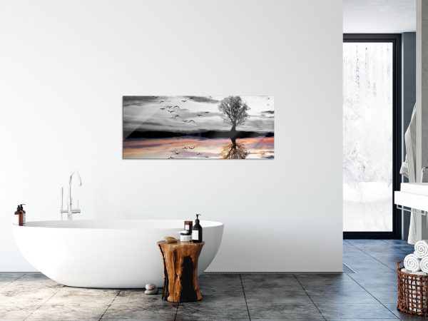 Baum der sich im Wasser spiegelt, Glasbild Panorama Zu verkaufen – Bild 4