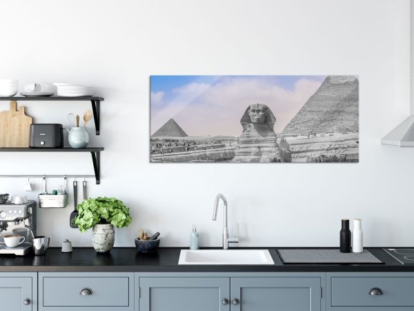 wunderschöne Sphinx in Gizeh, Glasbild Panorama Mode – Bild 3