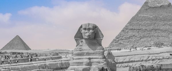 wunderschöne Sphinx in Gizeh, Glasbild Panorama Mode – Bild 5