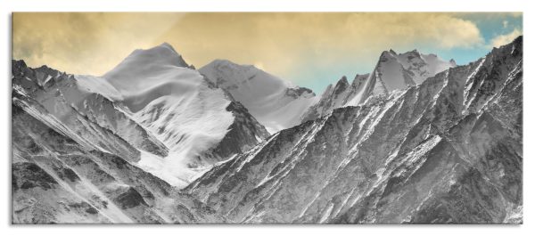Tempel in den Bergen von Tibet, Glasbild Panorama Jetzt online