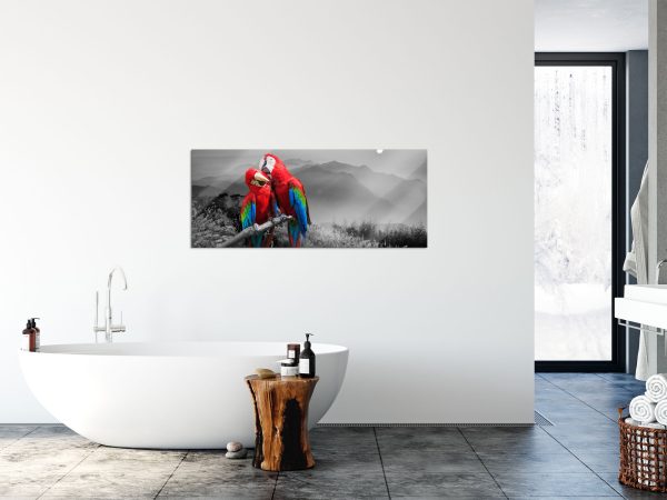 süße Papageien auf Ast, Glasbild Panorama Mode – Bild 4
