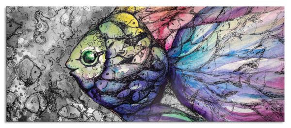 schön gezeichnete Fische, Glasbild Panorama Online-Verkauf