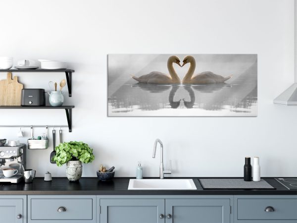 verliebte Schwäne auf See, Glasbild Panorama Angebot – Bild 3