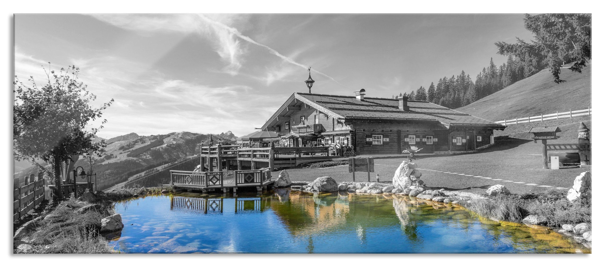 wunderschönes Haus in den Alpen, Glasbild Panorama Angebot