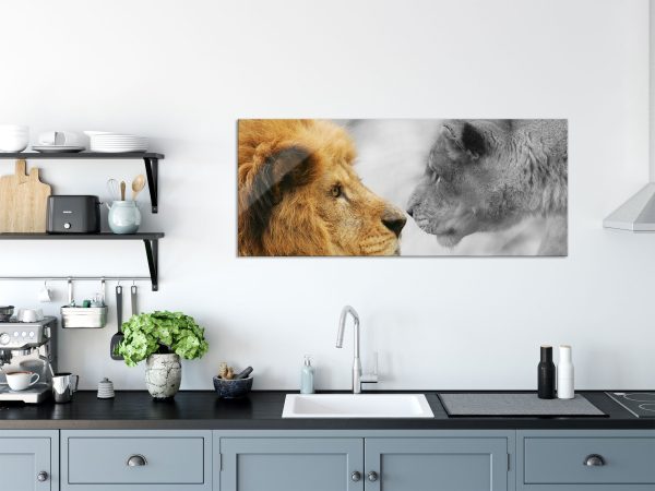 schönes verliebtes Löwenpaar, Glasbild Panorama Rabatt – Bild 3