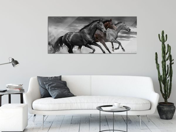 Westernpferde im Sand, Glasbild Panorama Im Angebot – Bild 2