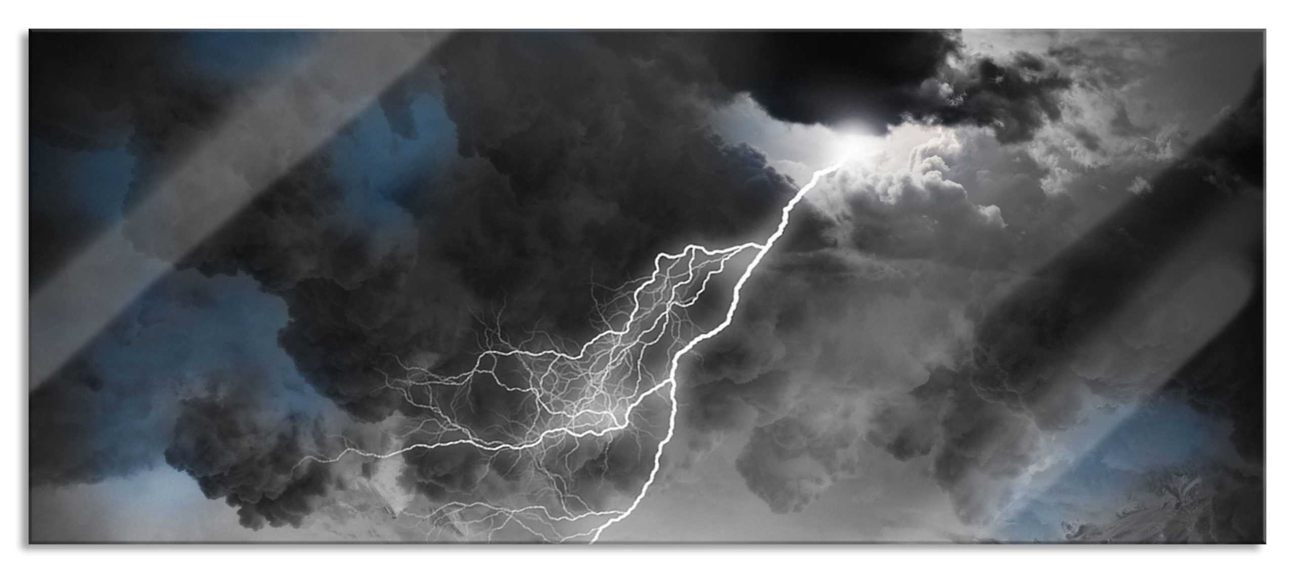 Blitz am Himmel, Glasbild Panorama Im Angebot