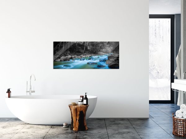 Fluss im Wald mit Steinen, Glasbild Panorama Jetzt online – Bild 4