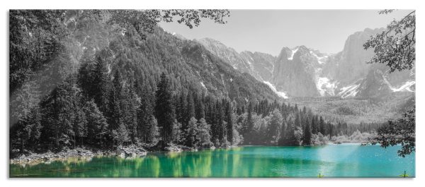 See in einer Berglandschaft, Glasbild Panorama Verkauf