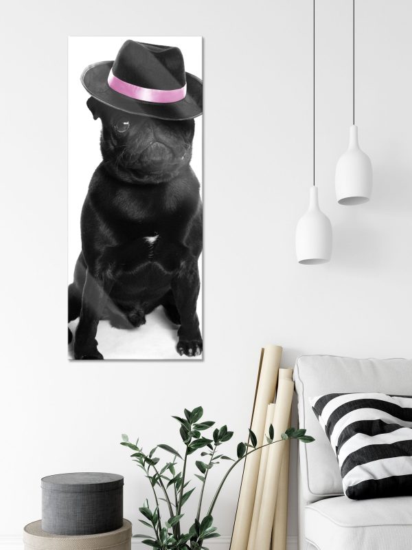 Mops mit Mafia Hut, Glasbild Panorama Angebot – Bild 3