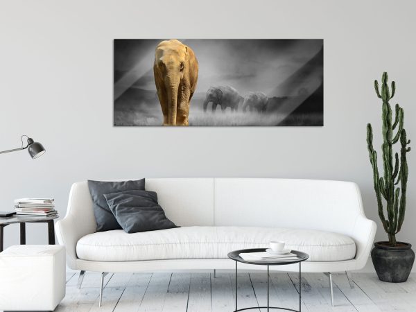 Elefanten in Steppe, Glasbild Panorama Verkauf – Bild 2