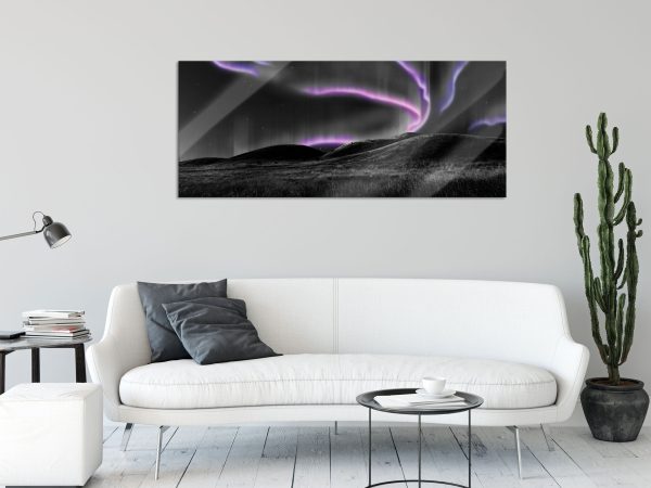 Polarlichter über Hügeln, Glasbild Panorama Online – Bild 2